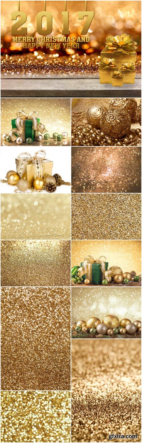 Merry Christmas and Happy New Year, gold backgrounds and textures