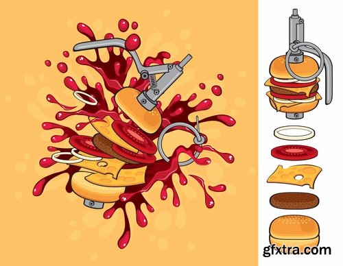 Collection fast food menu pizza burger hamburger vector image 25 EPS