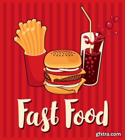 Collection fast food menu pizza burger hamburger vector image 25 EPS