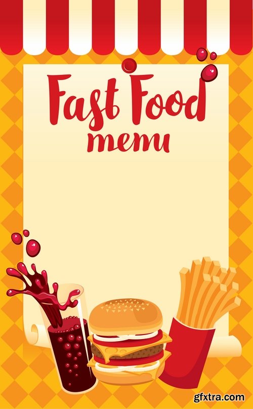 Collection fast food menu pizza burger hamburger vector image 25 EPS
