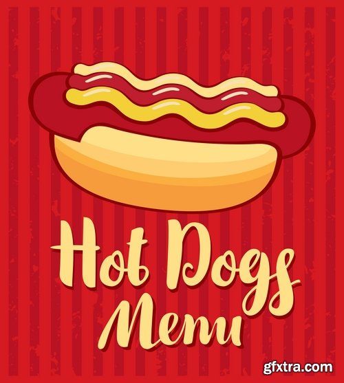 Collection fast food menu pizza burger hamburger vector image 25 EPS