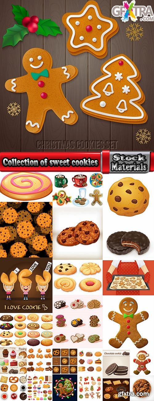 Collection of sweet cookies cake christmas new year 25 EPS