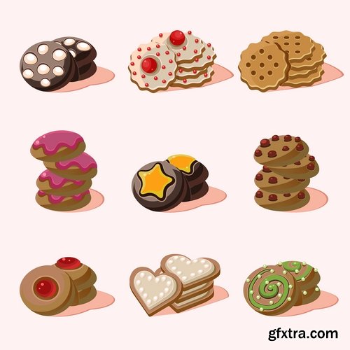 Collection of sweet cookies cake christmas new year 25 EPS