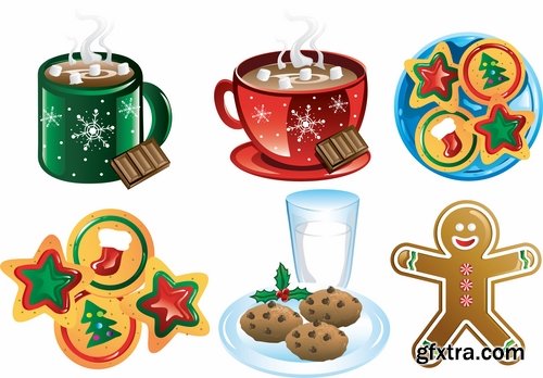 Collection of sweet cookies cake christmas new year 25 EPS