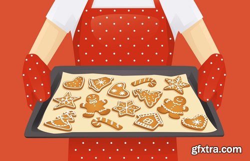 Collection of sweet cookies cake christmas new year 25 EPS