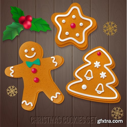 Collection of sweet cookies cake christmas new year 25 EPS