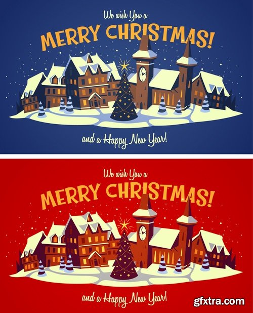 Collection of Christmas New Year holiday couple santa claus flyer gift card 25 EPS