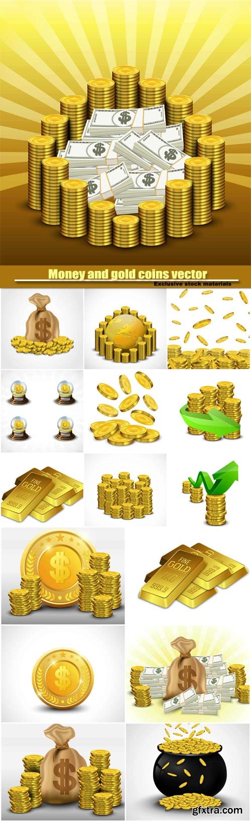 Money and gold coins vector