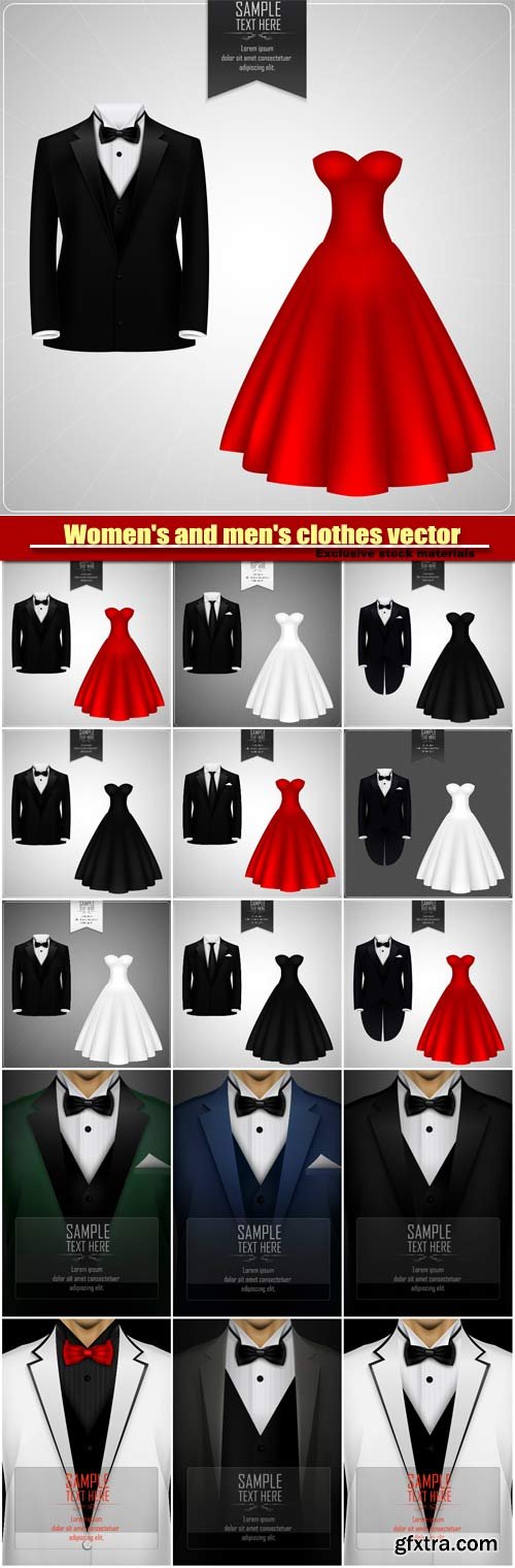 Women's and men's clothes vector, dress and men's suit