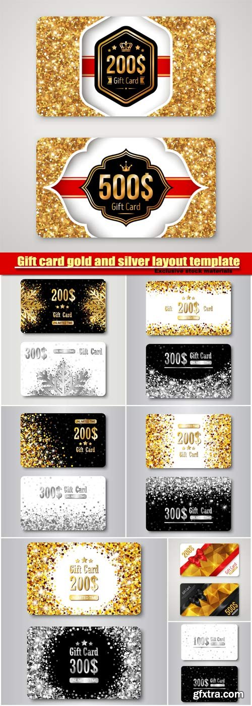 Gift card gold and silver layout template vector, premium certificate