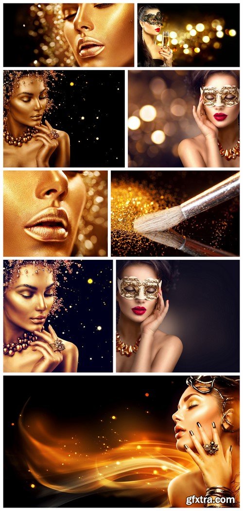 Fashion girl model, gold makeup 9X JPEG