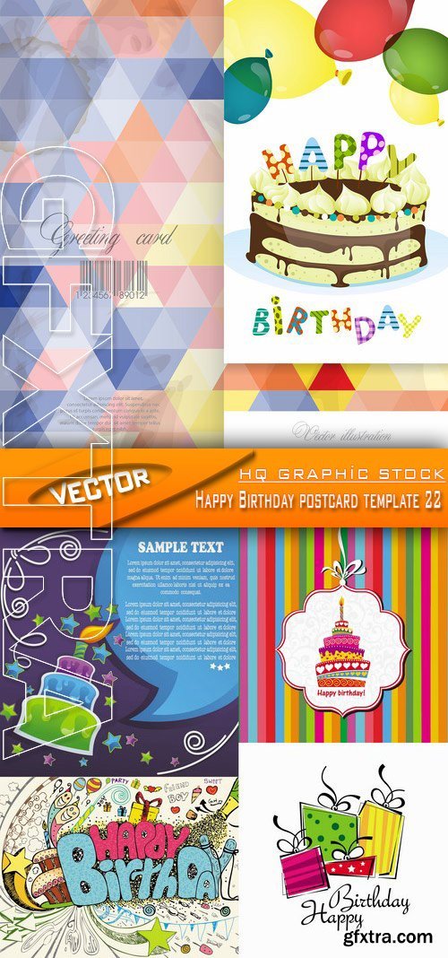 Stock Vector - Happy Birthday postcard template 22