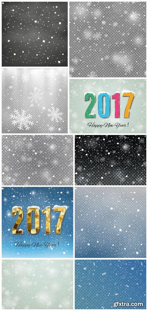 Background with New Year to 2017 flying snowflakes 10X JPEG