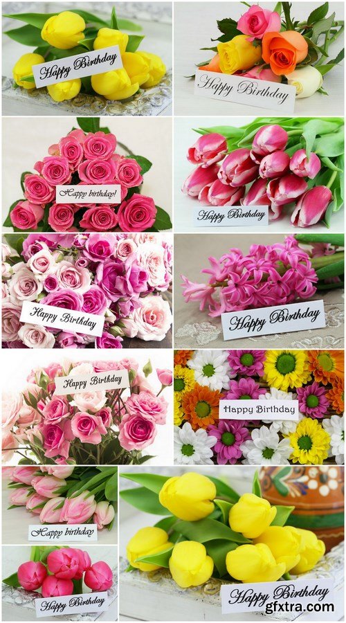 Happy Birthday with Bouquet - 11 UHQ JPEG Stock Images