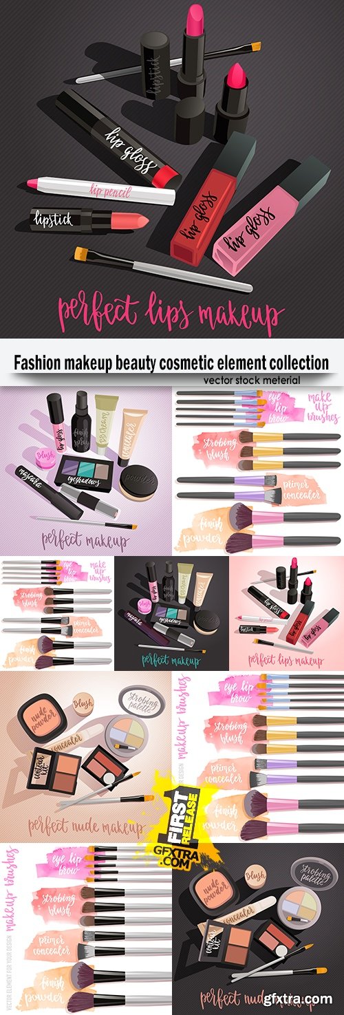 Fashion makeup beauty cosmetic element collection