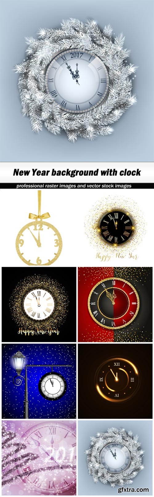 New Year background with clock - 8 UHQ JPEG