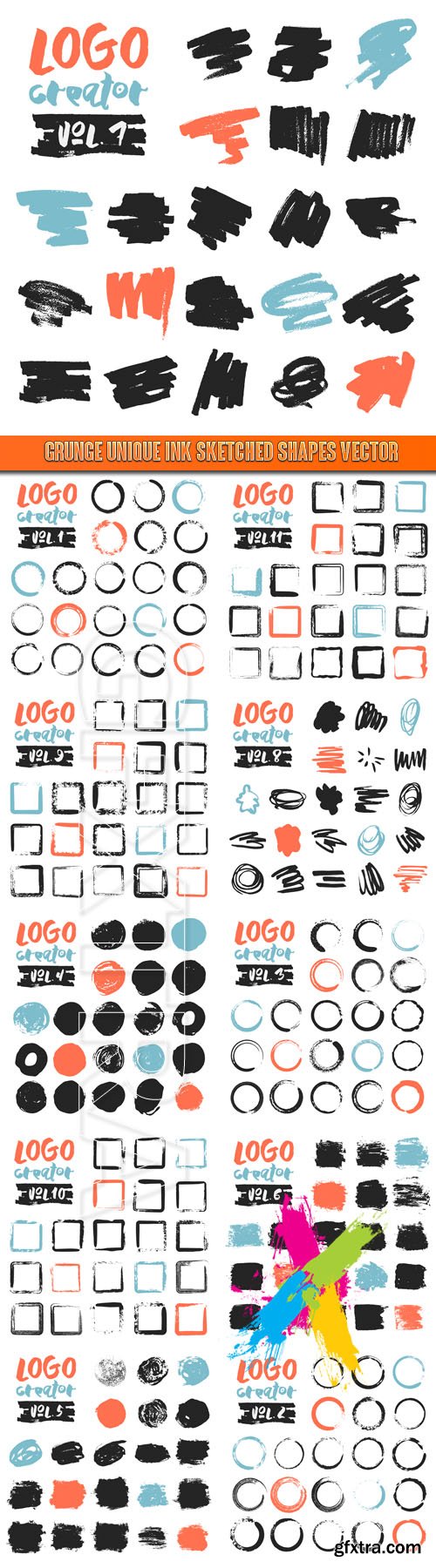 Grunge unique ink sketched shapes vector