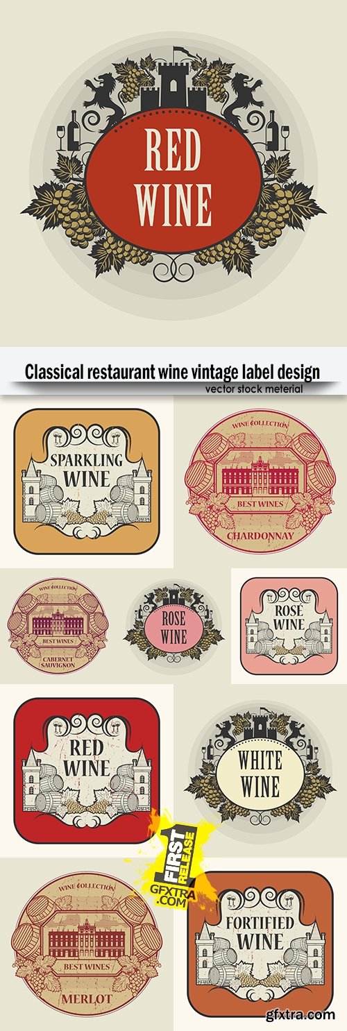 Classical restaurant wine vintage label design