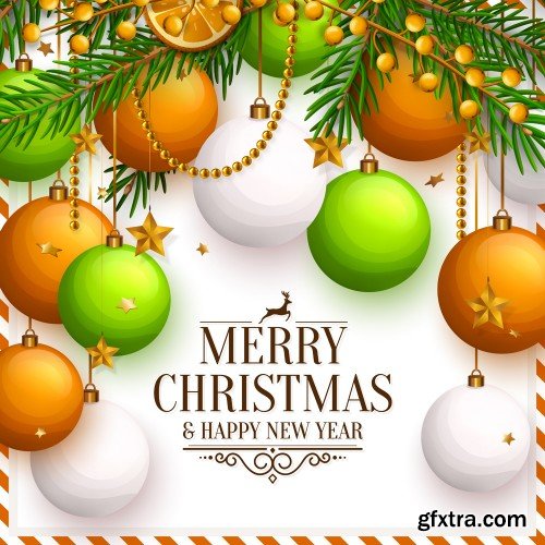 Christmas  and New Year vector background with colorful balls