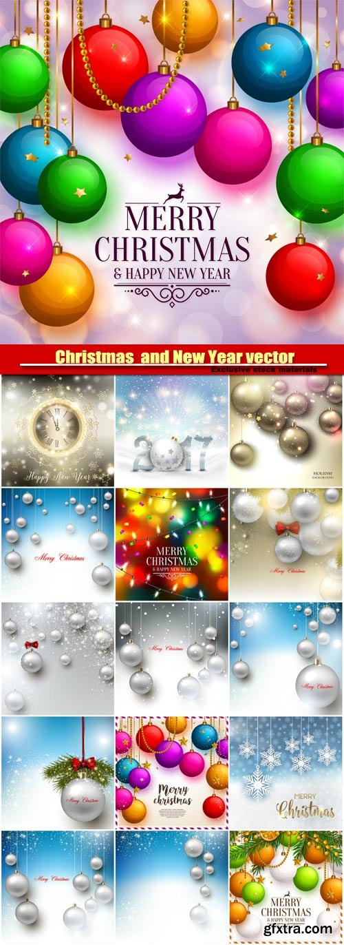 Christmas  and New Year vector background with colorful balls