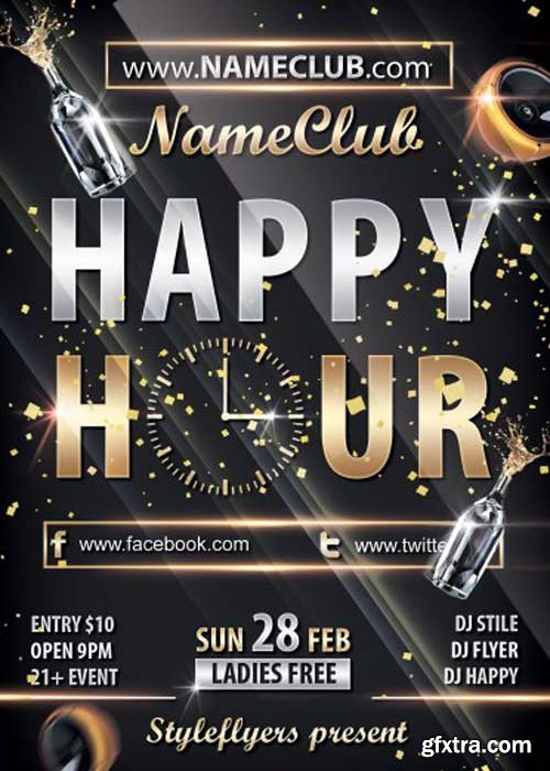 Happy Hour V10 PSD Flyer Template with Facebook Cover