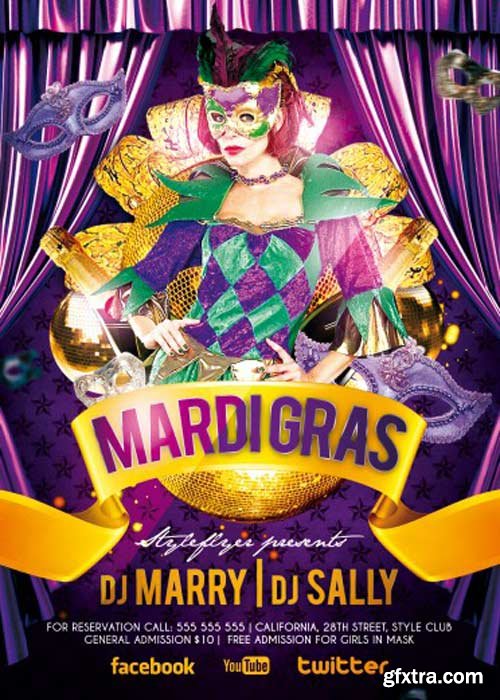 Mardi Gras V19 PSD Flyer Template with Facebook Cover