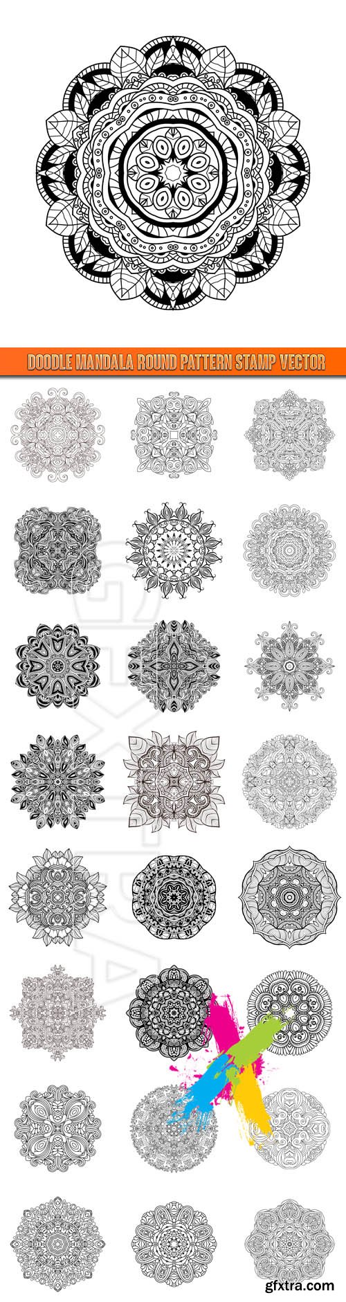 Doodle mandala round pattern stamp vector