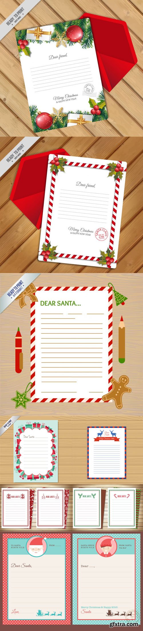 Christmas Letter Template Vector - Dear Santa Note Cards