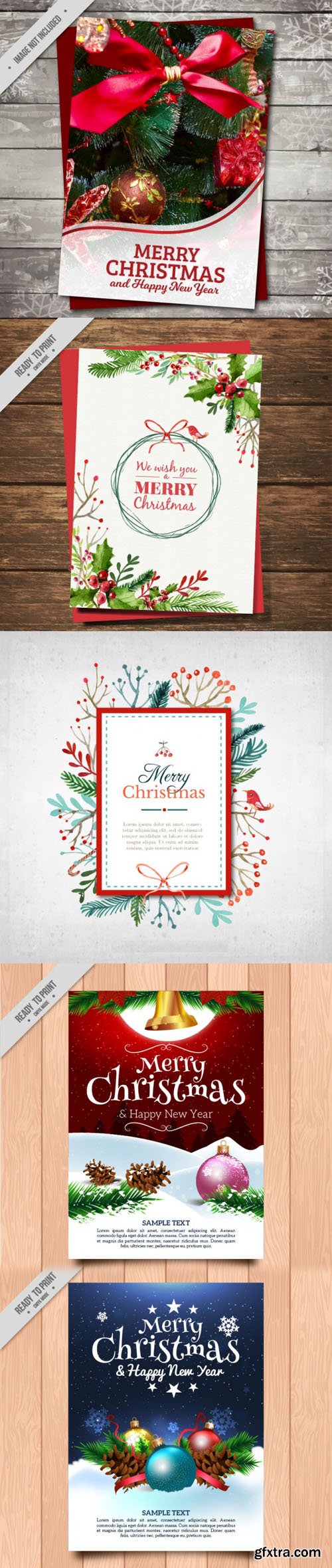 Christmas & New Year Greeting Cards Vector in Realistic Styles