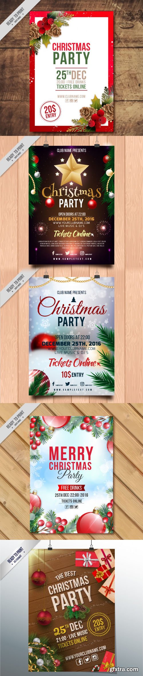 5 Christmas Party Flyers & Brochures Vector Templates