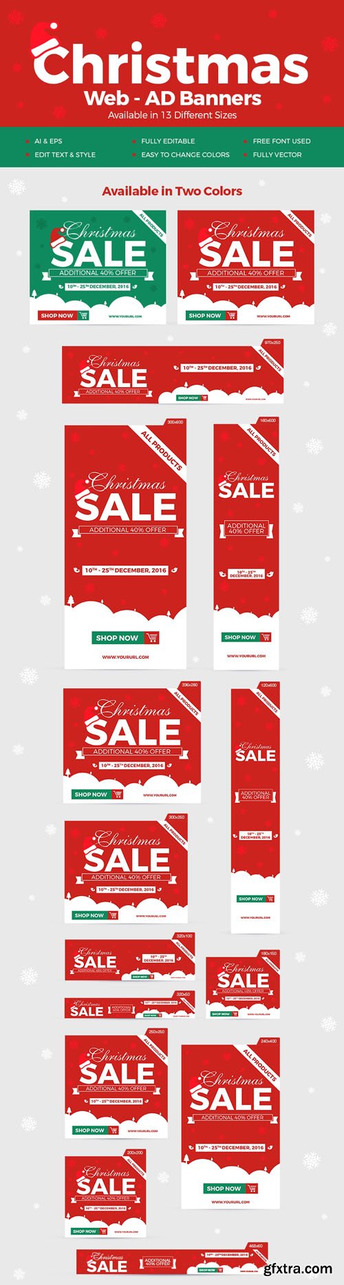 Christmas Web Ad Banners Vector [AI/EPS] in Red & Green Colors