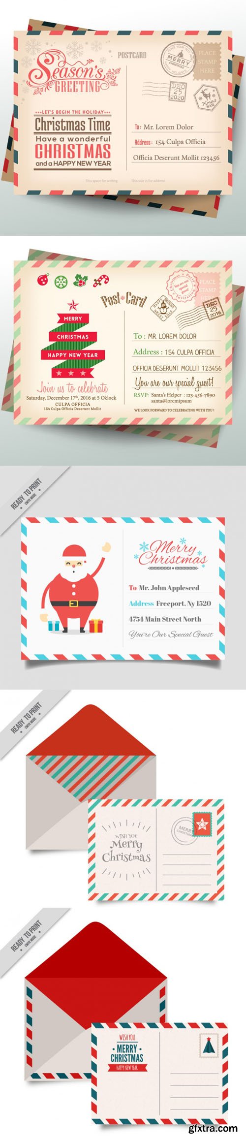 Christmas Envelope with Postcard & Letter Vector (AI/EPS)