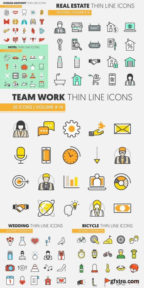 Thin Line Vector Icons Set