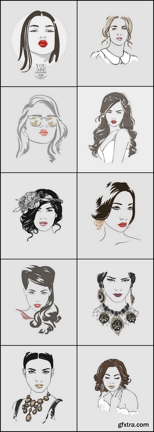 Awesome Women's Portraits - 10xEPS Vector Stock