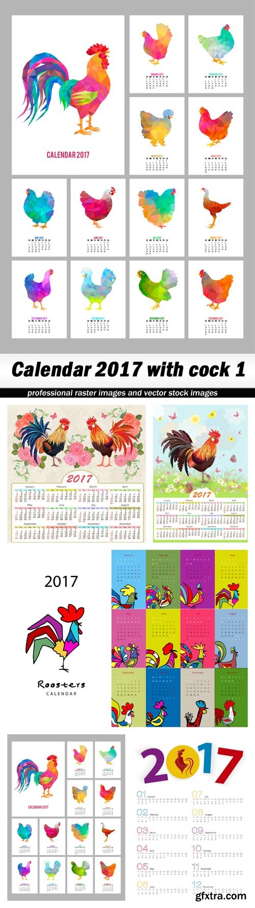 Calendar 2017 with cock 1 - 5 EPS