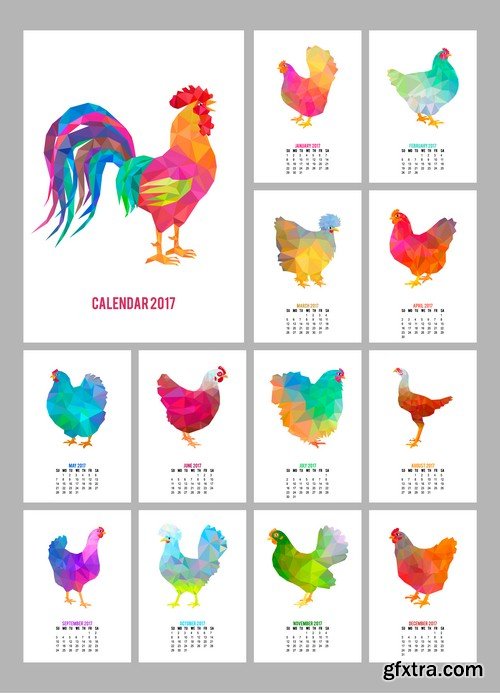 Calendar 2017 with cock 1 - 5 EPS