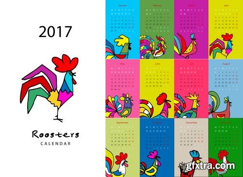 Calendar 2017 with cock 1 - 5 EPS