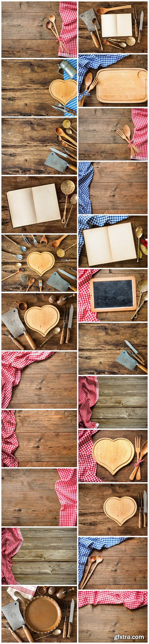 Vintage kitchen utensils on a wooden table - 23xUHQ JPEG