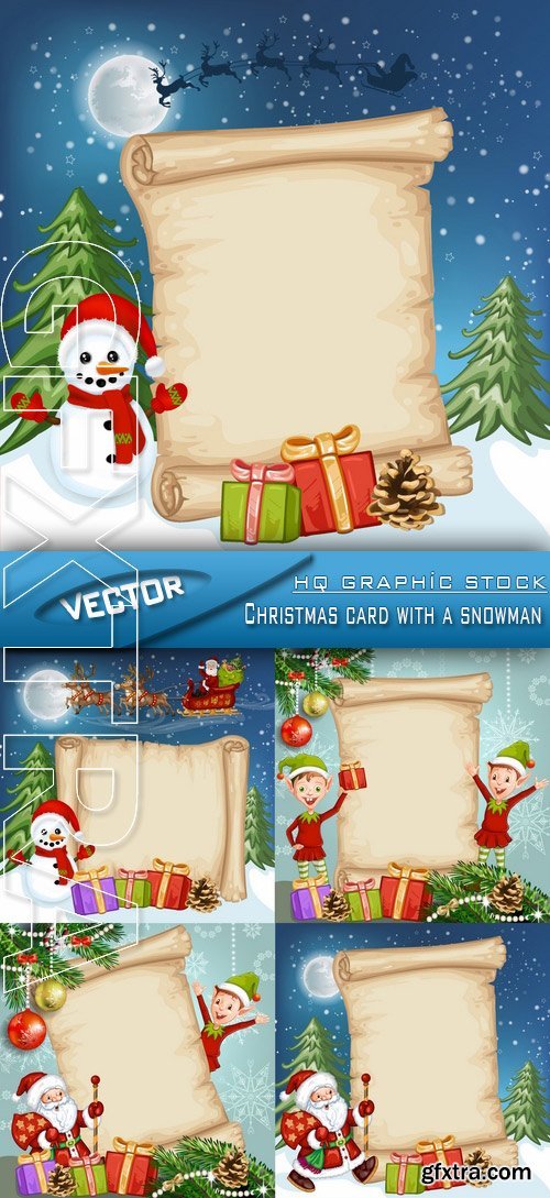 Stock Vector - Christmas card with a snowman