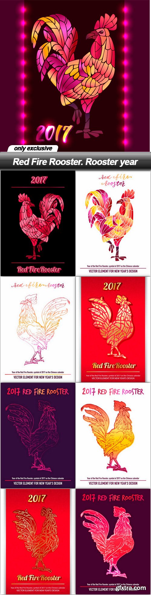 Red Fire Rooster. Rooster year - 9 EPS