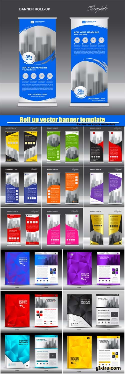 Roll up vector banner template, brochure flyer template design