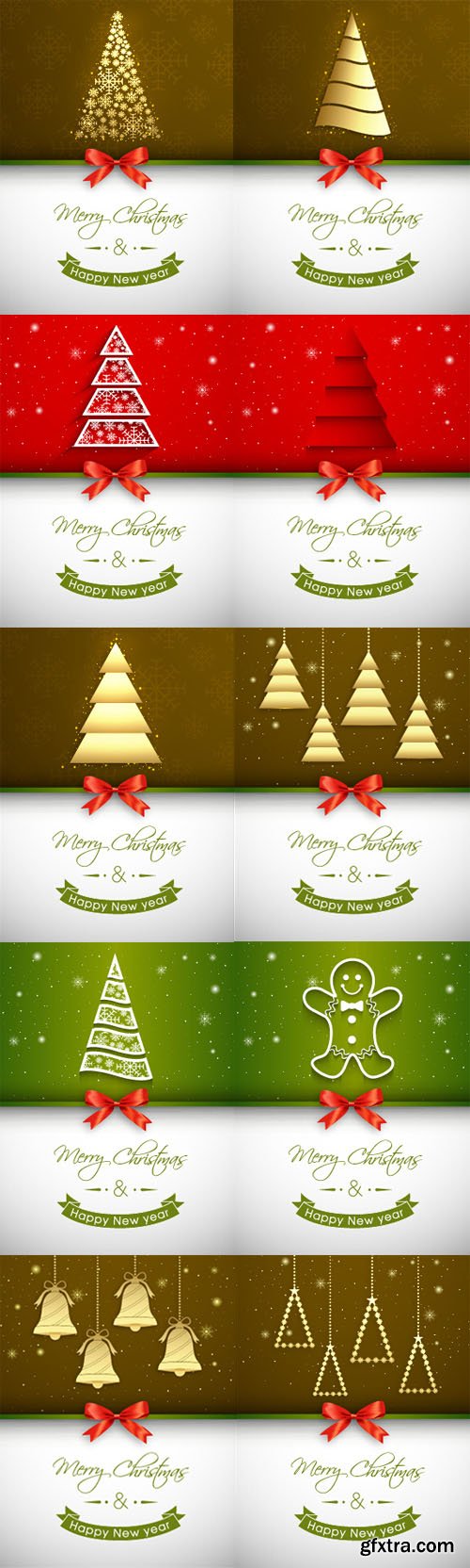 Red bow Christmas Greeting Cards Set in Vector [EPS]