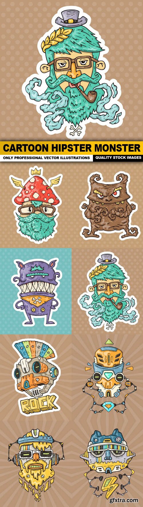 Cartoon Hipster Monster - 8 Vector