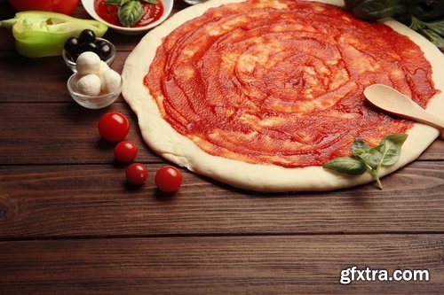 Collection of pizza ingredients of products for the preparation of a vegetable pie 25 HQ Jpeg