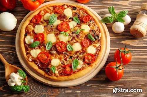 Collection of pizza ingredients of products for the preparation of a vegetable pie 25 HQ Jpeg