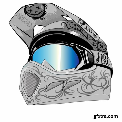 Collection of motorcycle helmet head protection equipment vector image 25 EPS