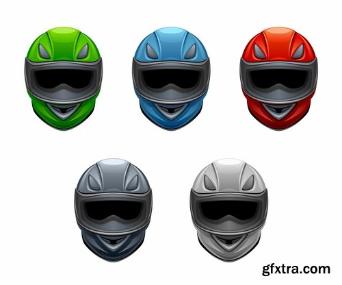 Collection of motorcycle helmet head protection equipment vector image 25 EPS