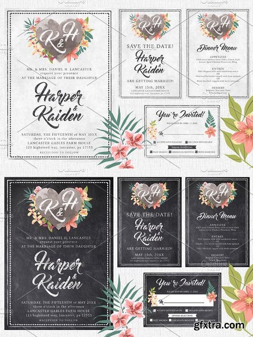 CM 642570 - Chalk Floral Wedding Invite Bundle