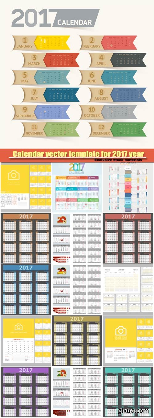 Calendar vector template for 2017 year