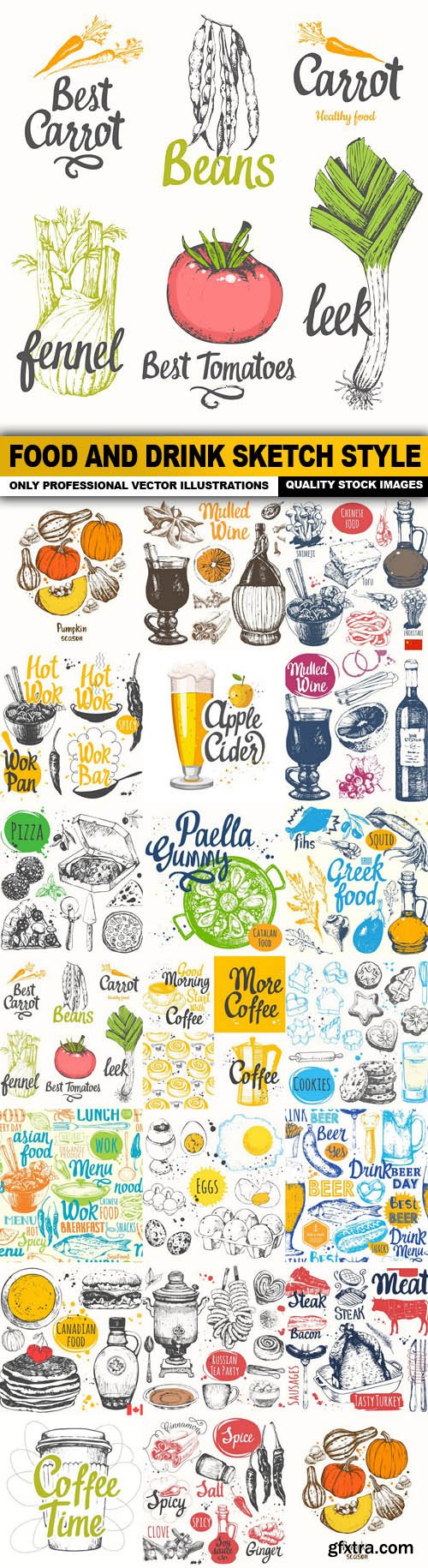 Food And Drink Sketch Style - 20 Vector